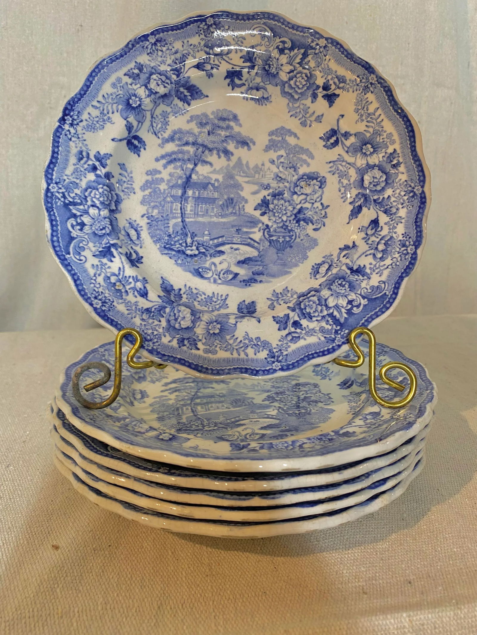 Antique Staffordshire Transferware Small Plates- Set of 6 - 2