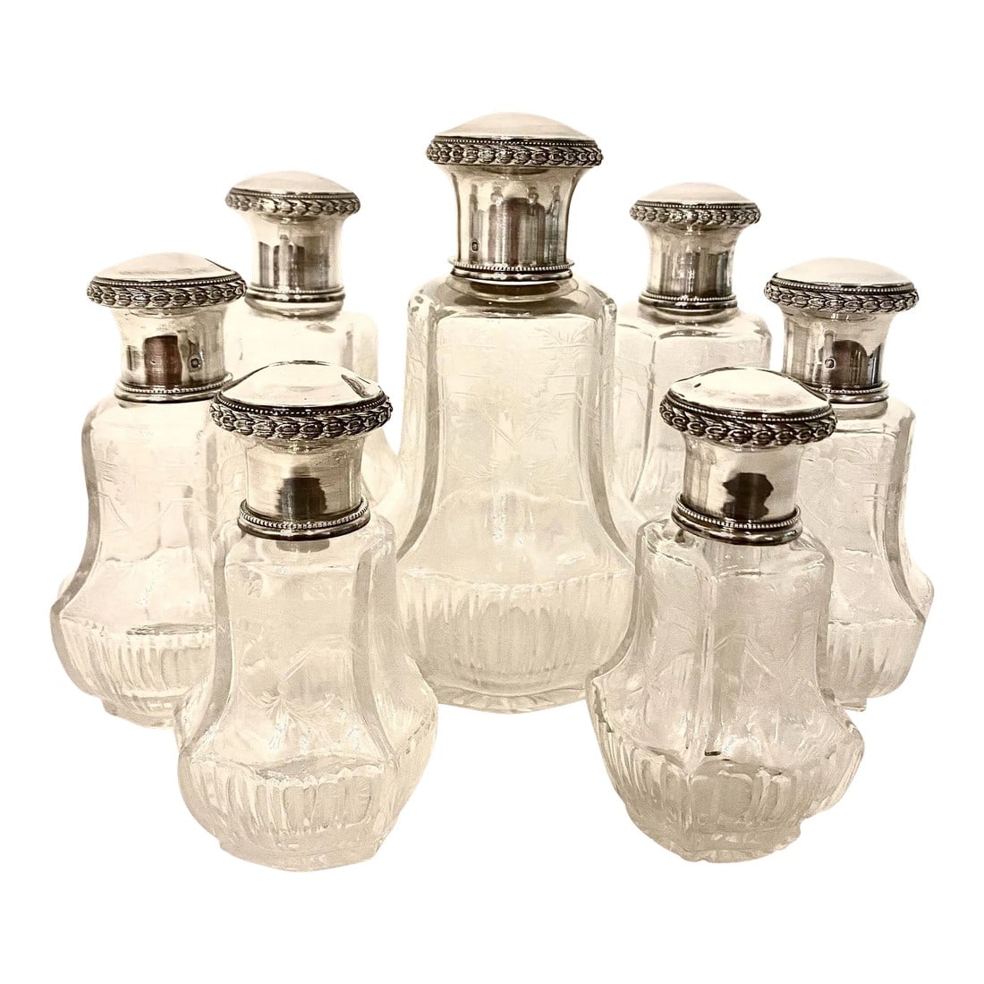 Antique Baccarat-Style Sterling and Crystal Perfume Bottles Vanity Set- 7 Pieces (1 of 13)