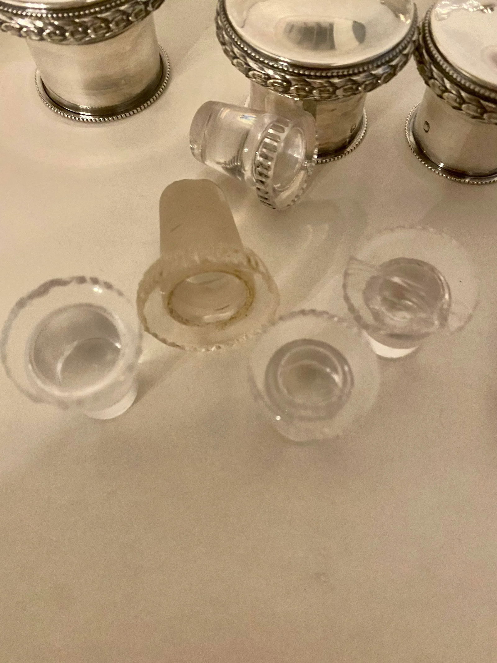 Antique Baccarat-Style Sterling and Crystal Perfume Bottles Vanity Set- 7 Pieces - 8