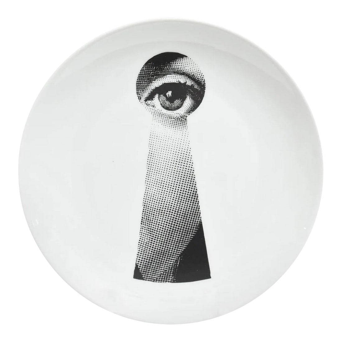 Vintage Piero Fornasetti Display Plate, Barney's New York Collection: A Classic midcentury Italian Designed plate featuring an iconic image from Piero Fornasetti's work, his muse the opera singer, Lina Cavalieri. Crisp black and white timeless design in very good vintag