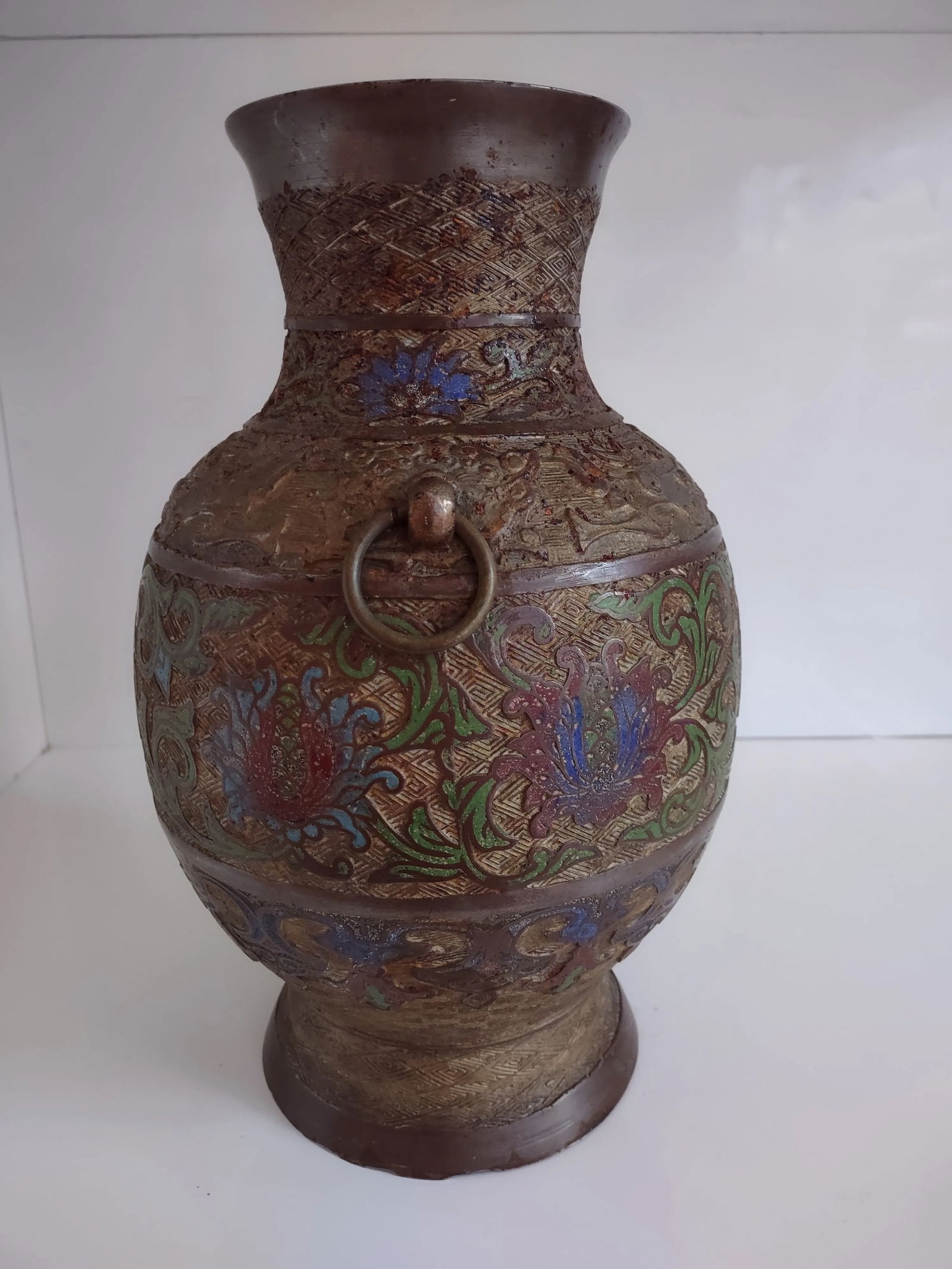 Antique 1900s Japanese Champleve Bronze Vase - 2