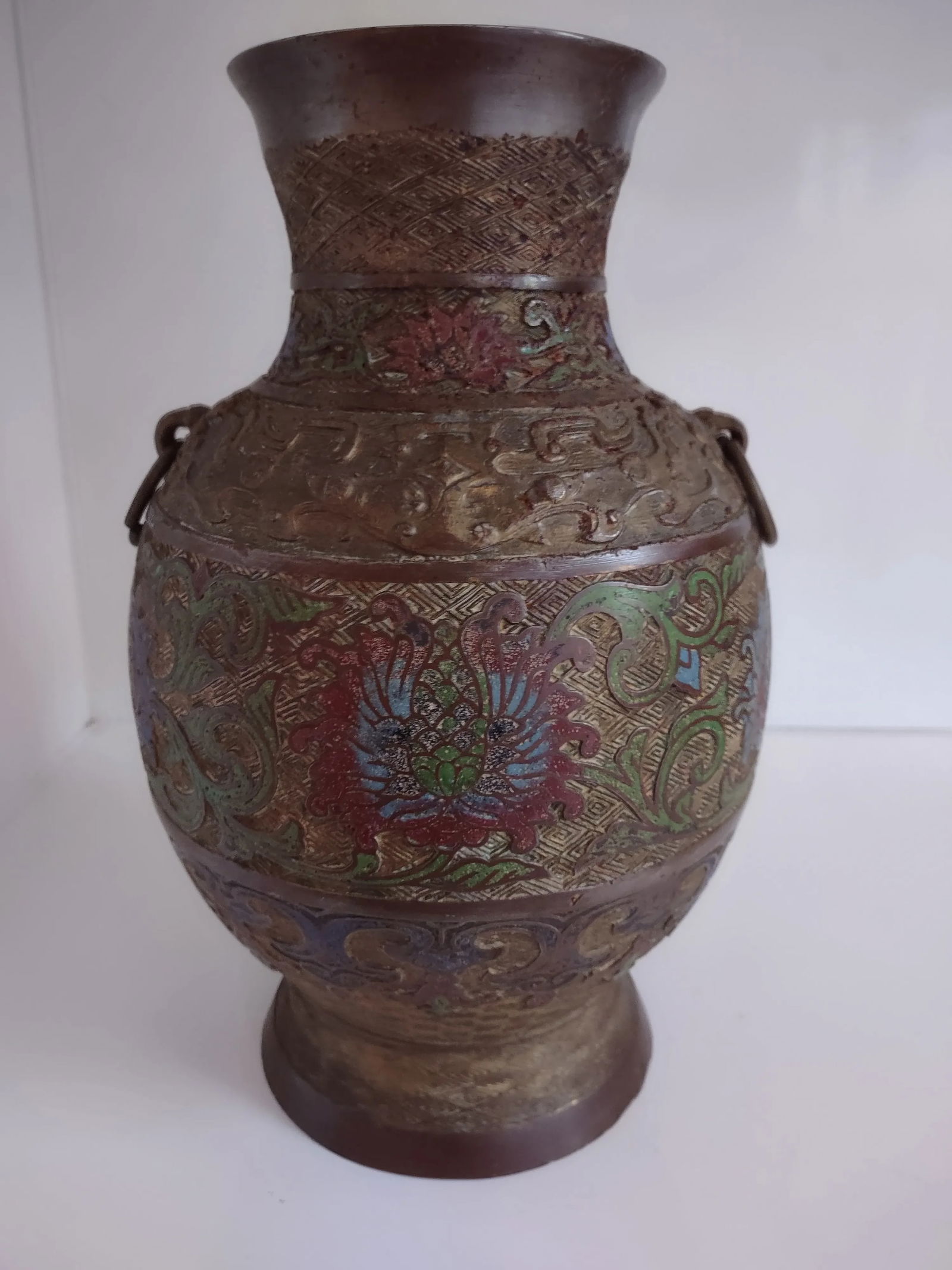 Antique 1900s Japanese Champleve Bronze Vase - 3