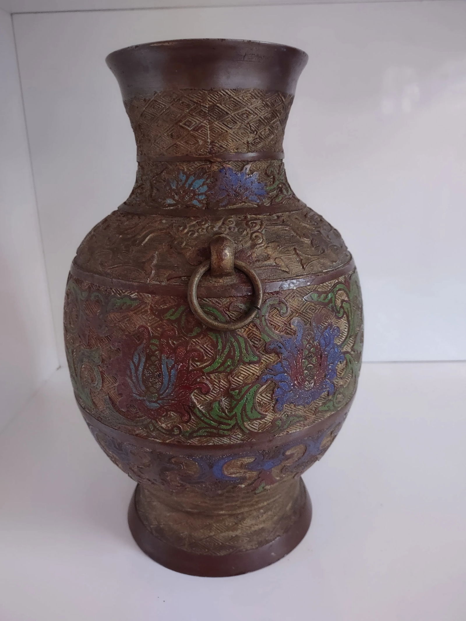 Antique 1900s Japanese Champleve Bronze Vase - 4
