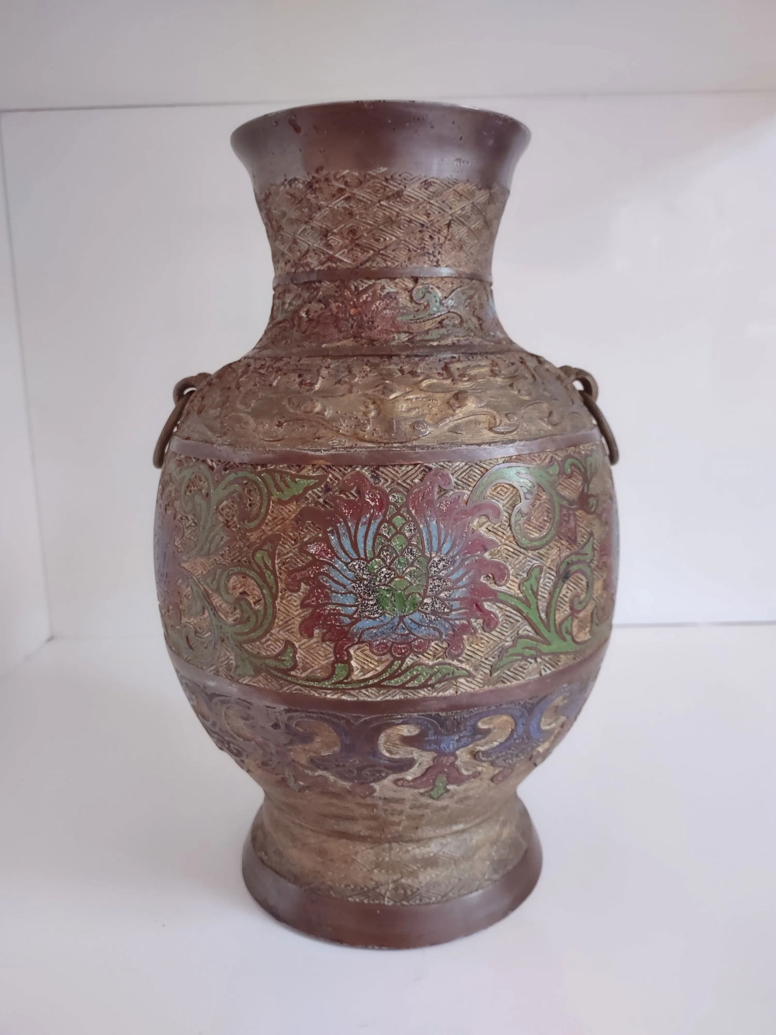 Antique 1900s Japanese Champleve Bronze Vase - 7