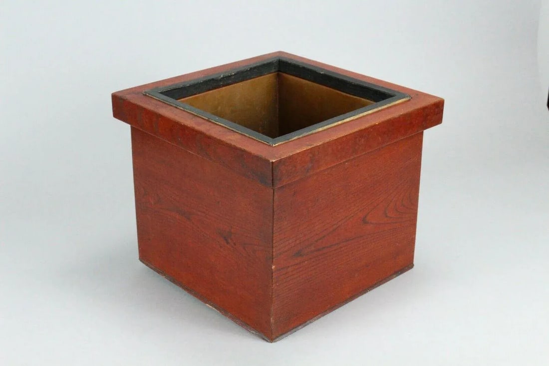 Meiji Period Japanese Hibachi Wood & Copper, Marked - 2
