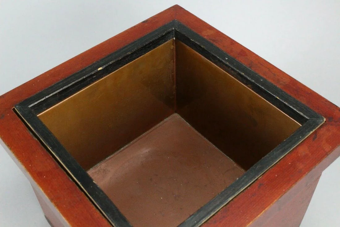 Meiji Period Japanese Hibachi Wood & Copper, Marked - 4