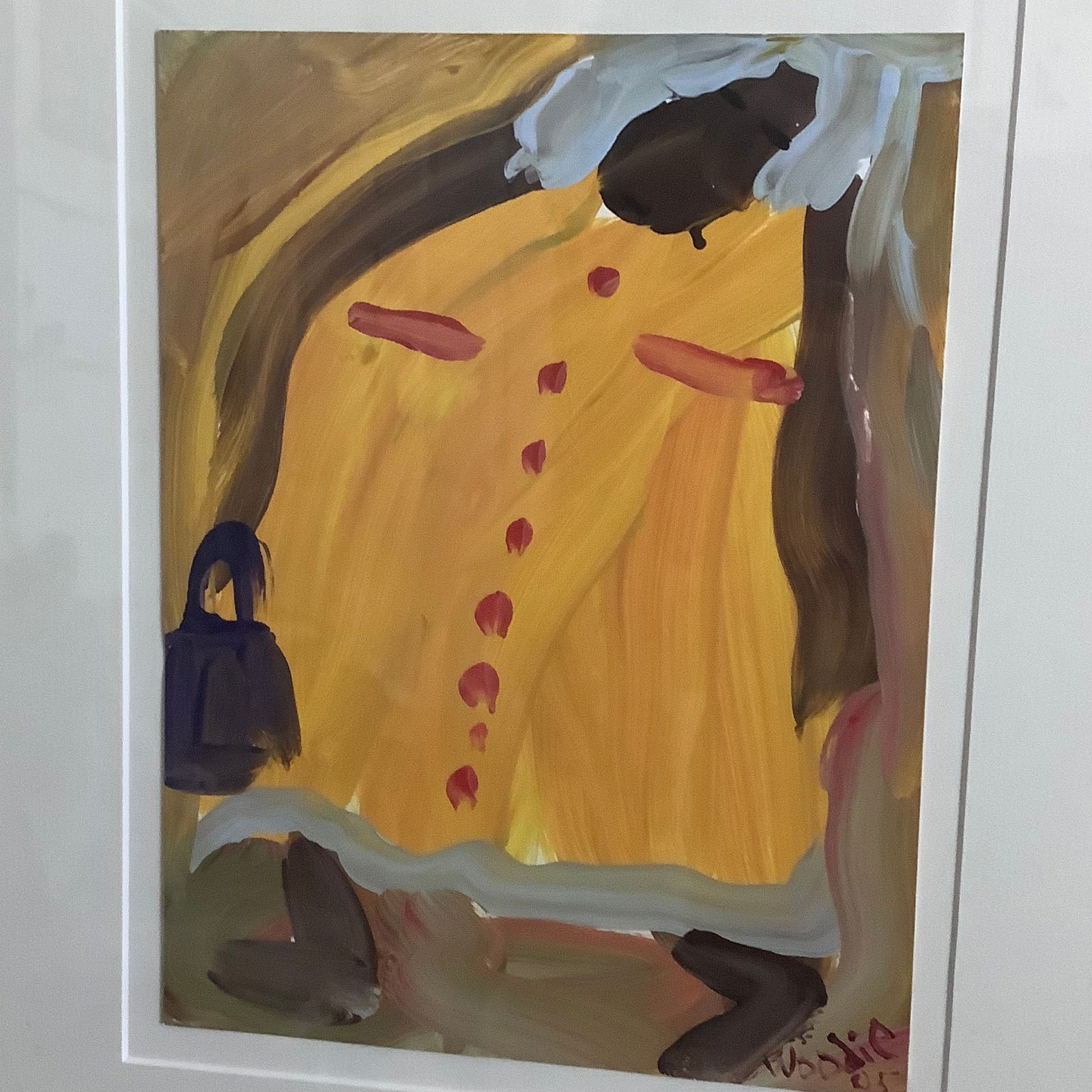 Signed Woodie Long African American Folk Art "Abstract Granny" Framed 2005 Painting - 11