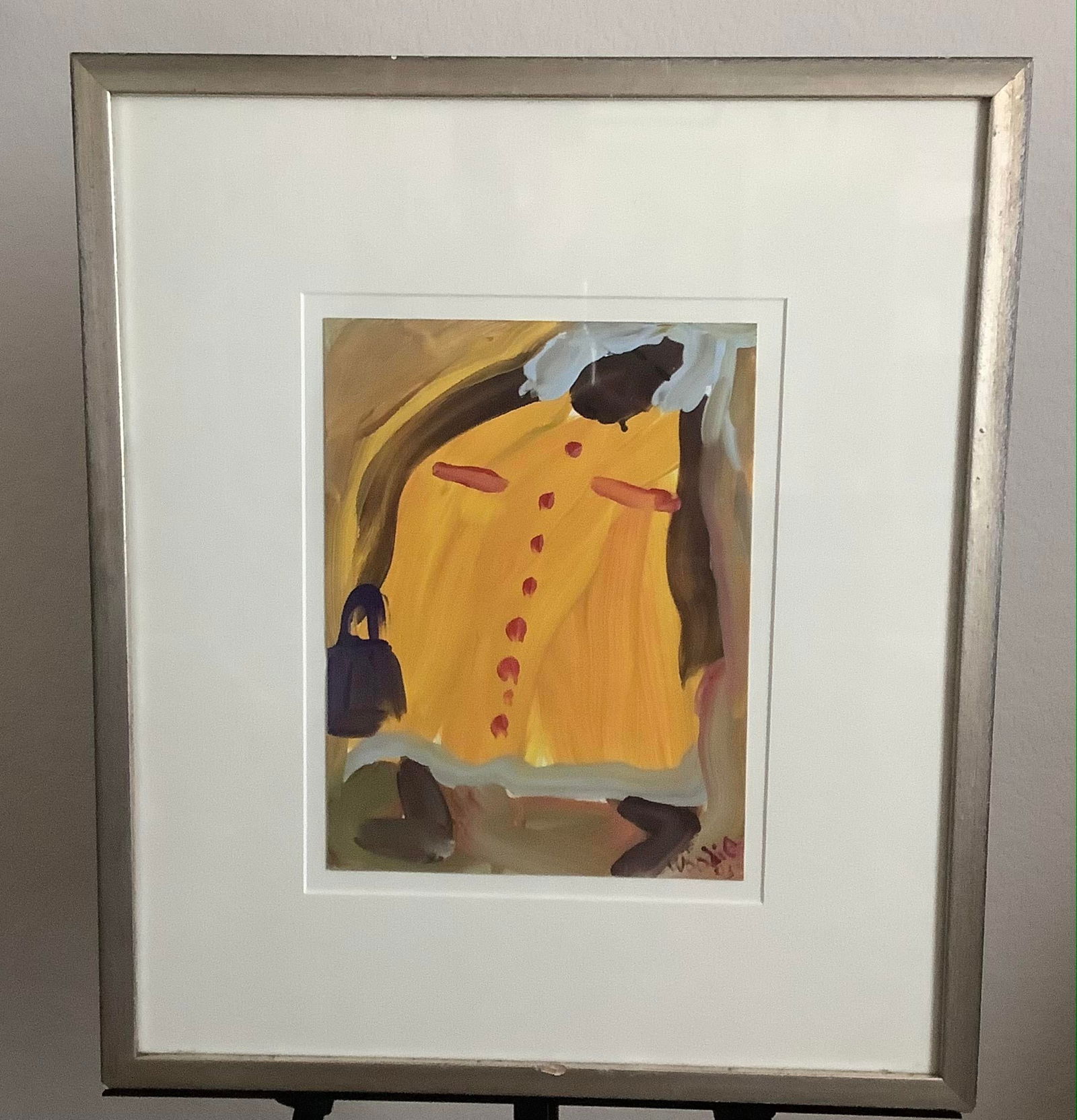 Signed Woodie Long African American Folk Art "Abstract Granny" Framed 2005 Painting - 13