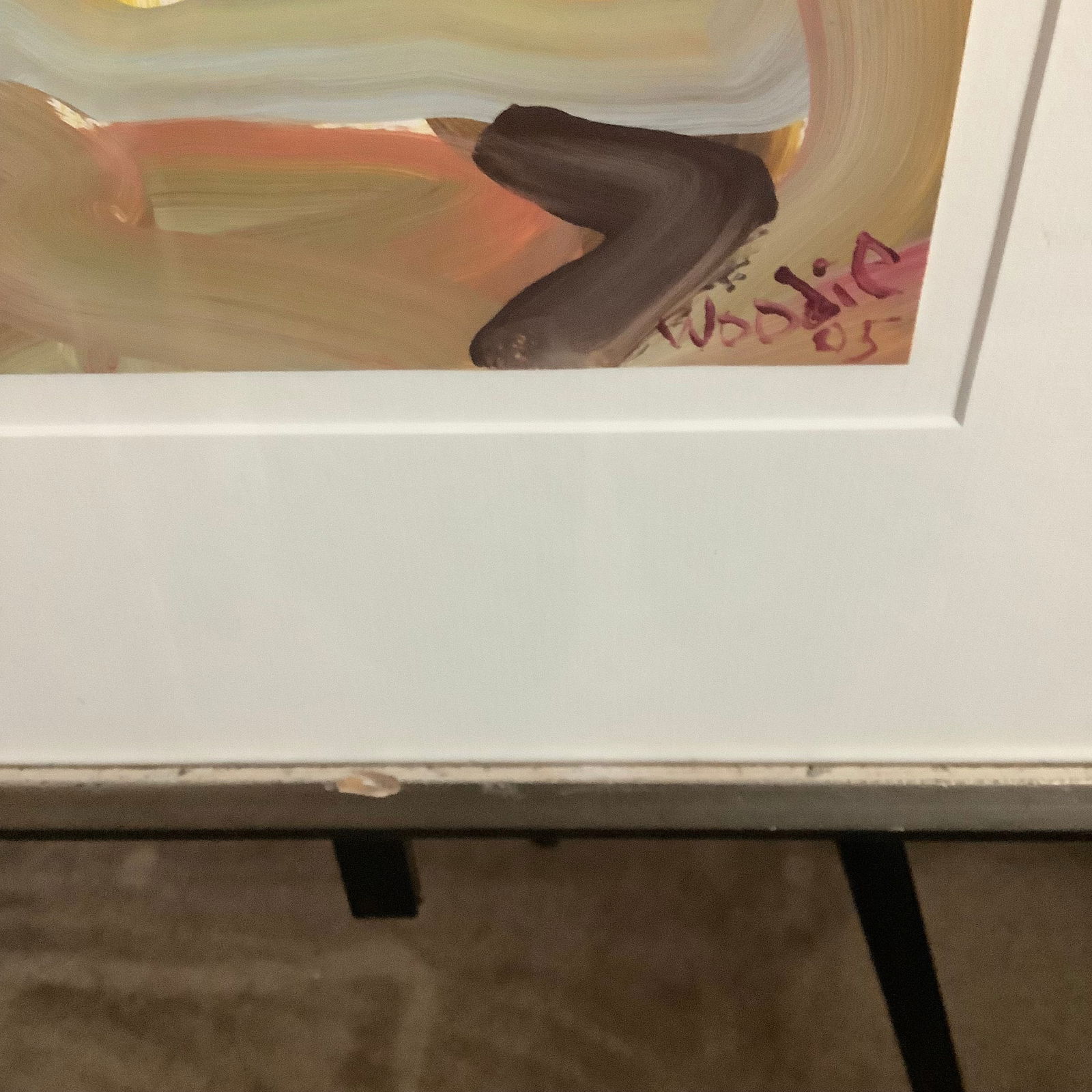 Signed Woodie Long African American Folk Art "Abstract Granny" Framed 2005 Painting - 2