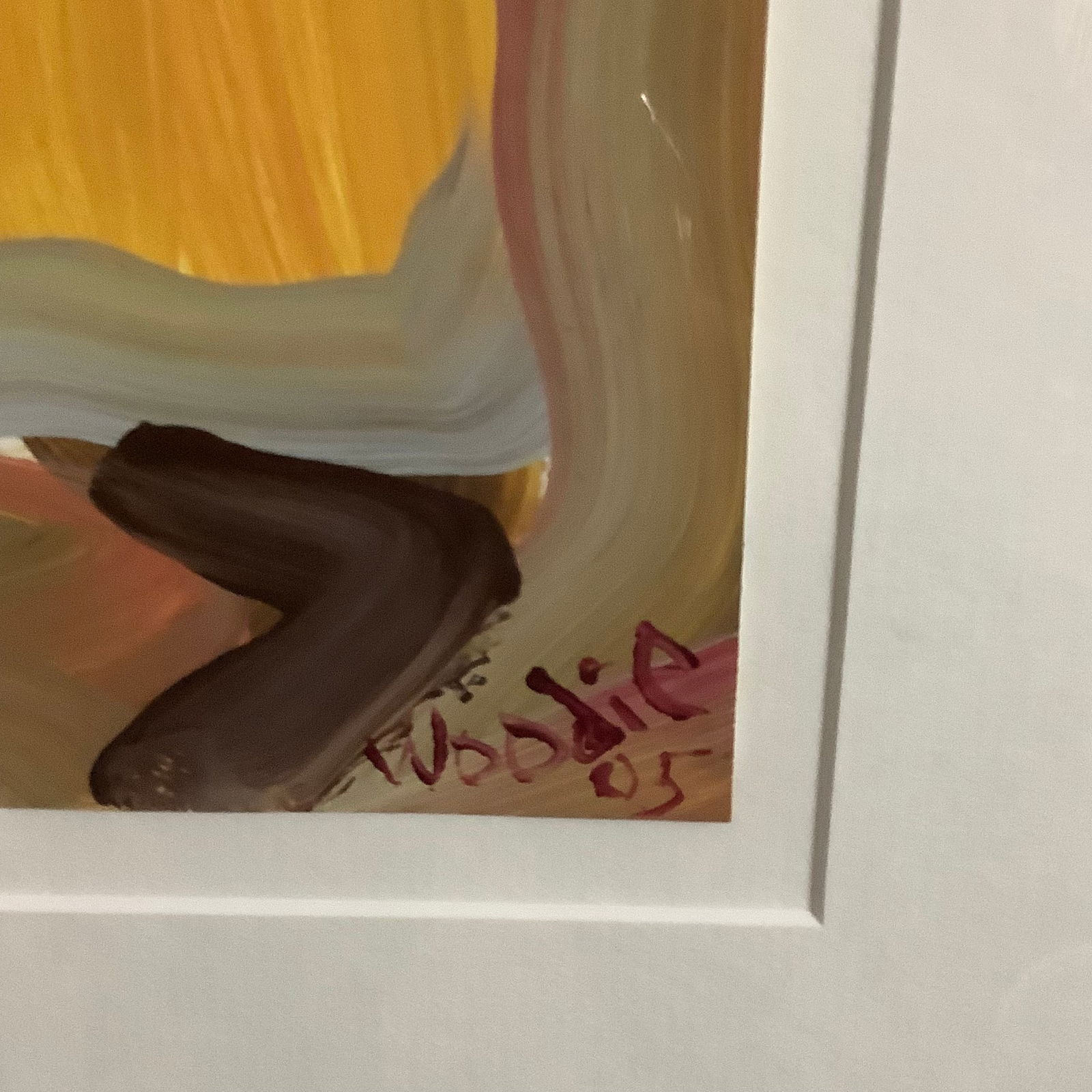 Signed Woodie Long African American Folk Art "Abstract Granny" Framed 2005 Painting - 9