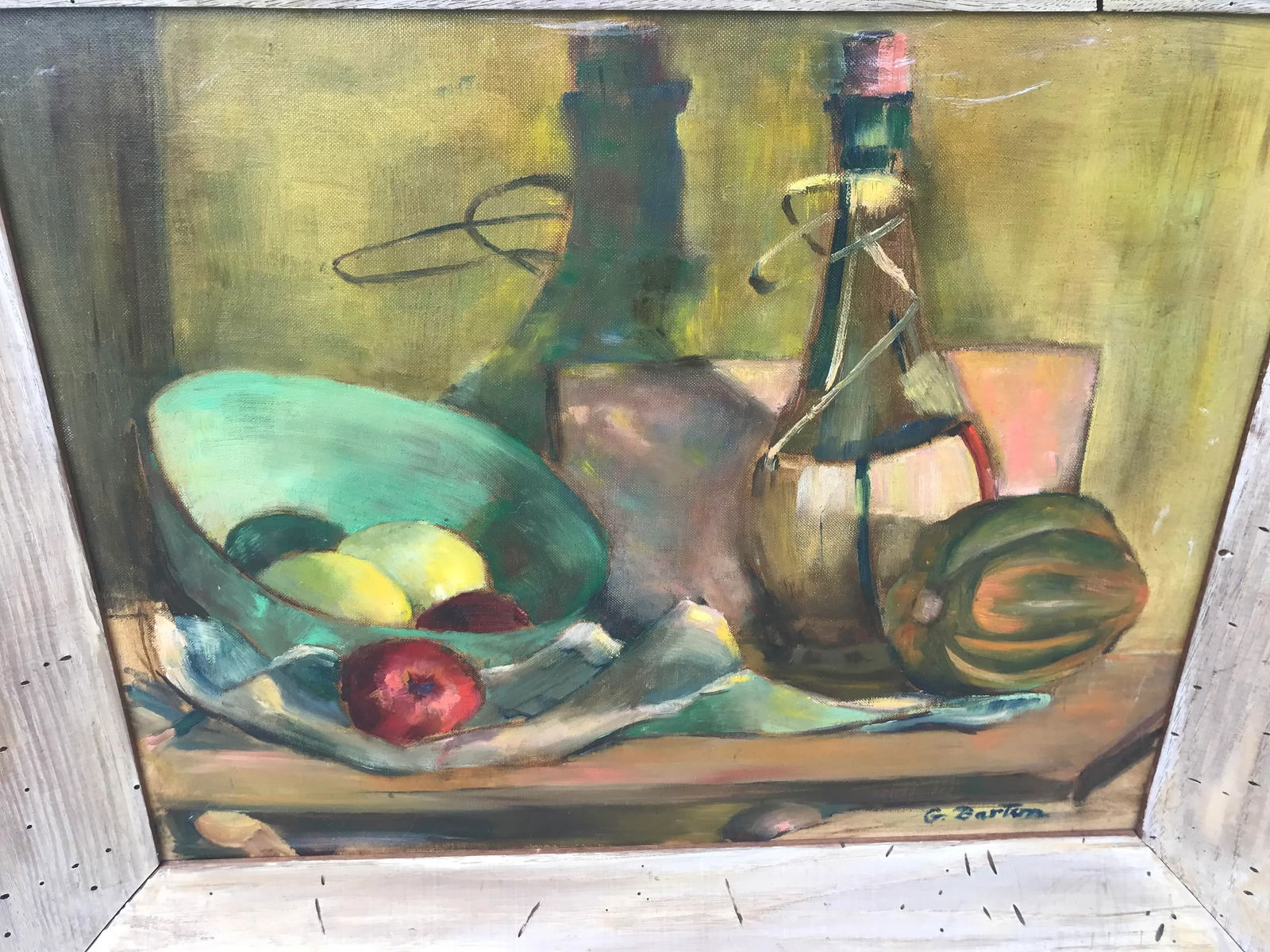 Vintage Still Life Painting of Fruit and Wine, Framed - 2