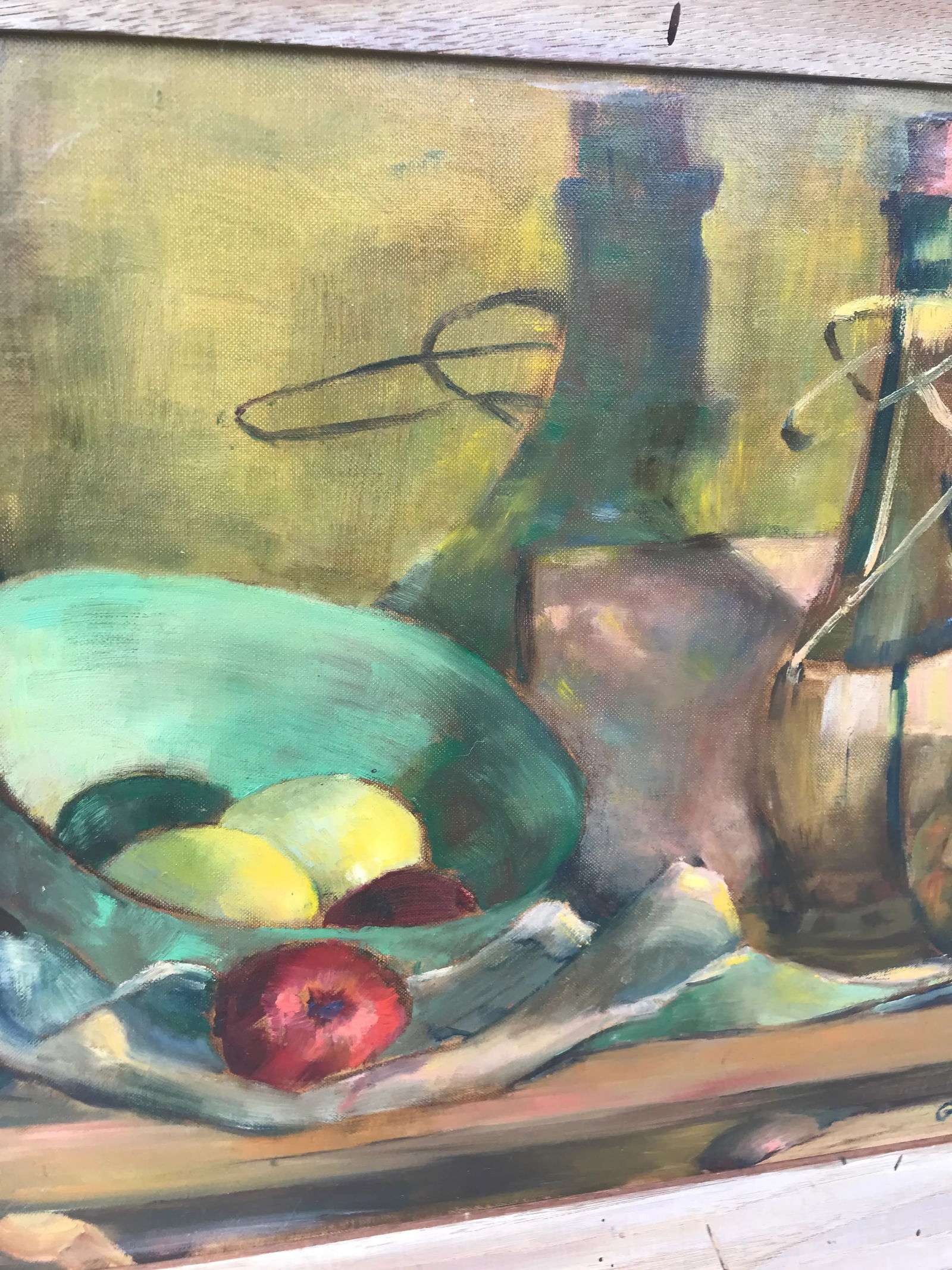 Vintage Still Life Painting of Fruit and Wine, Framed - 6