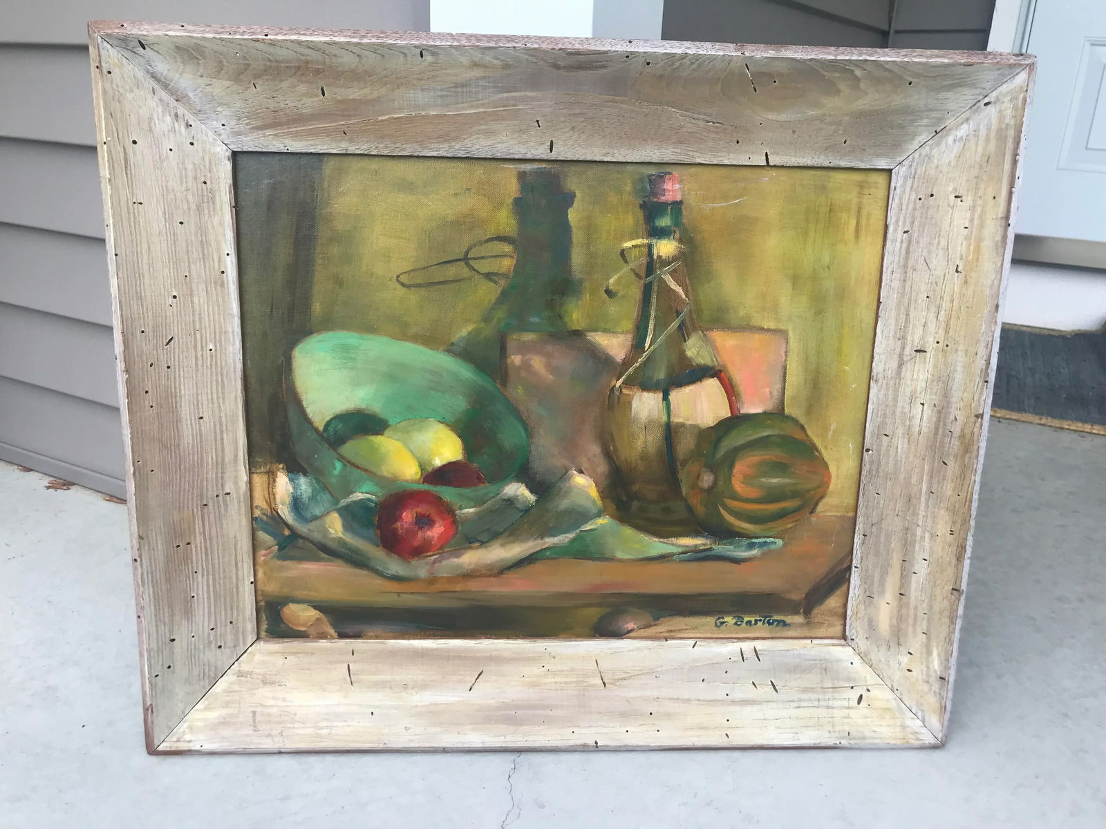 Vintage Still Life Painting of Fruit and Wine, Framed - 7