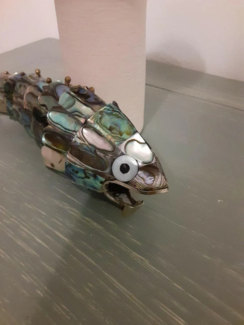 1960s Mid-Century Modern Los Castillo Taxco Abalone Fish Bottle Opener - 4