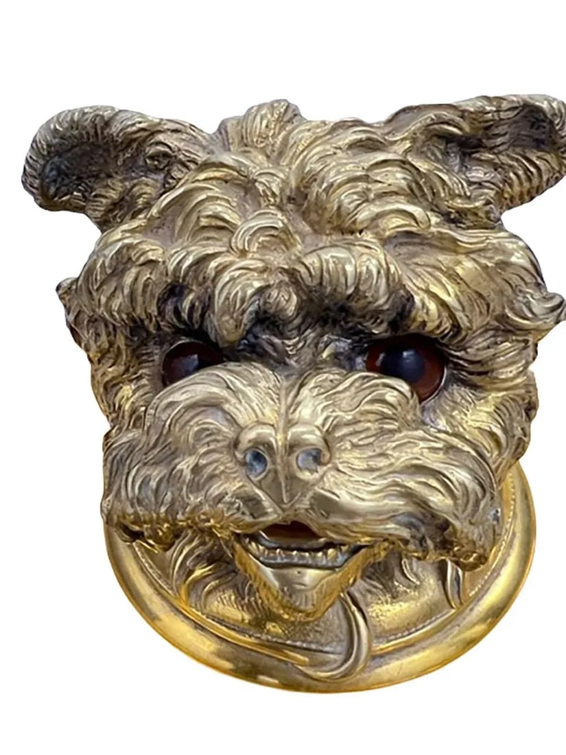 1900 - 1909 Bronze DorÃ© Dog Inkwell - 2