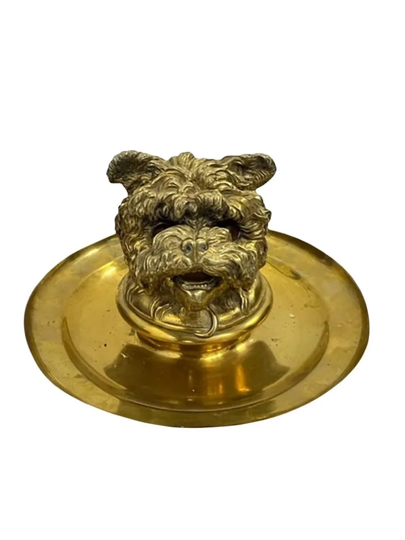 1900 - 1909 Bronze DorÃ© Dog Inkwell - 6