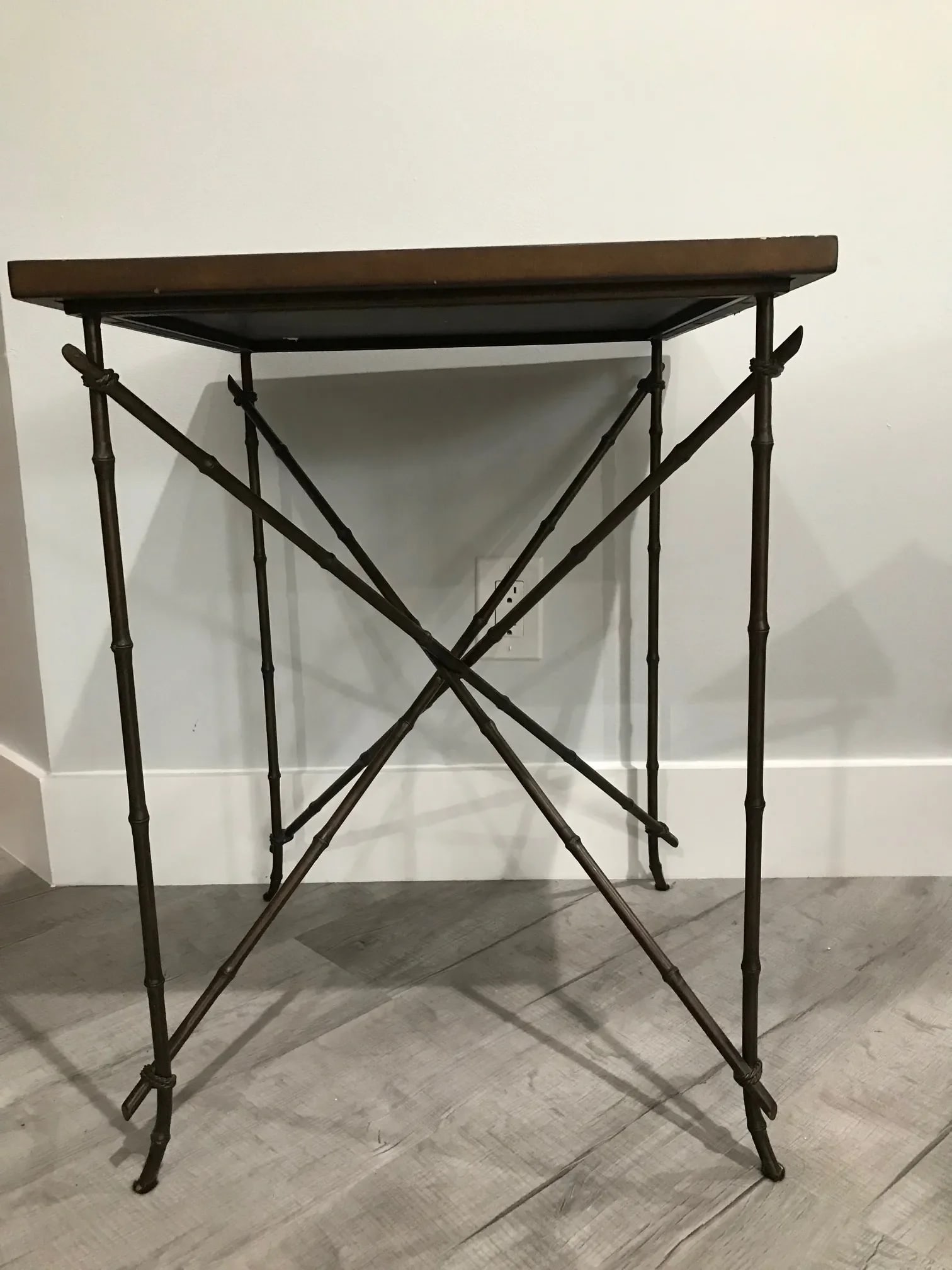 Square Topped Walnut Table With Bronze Base - 2