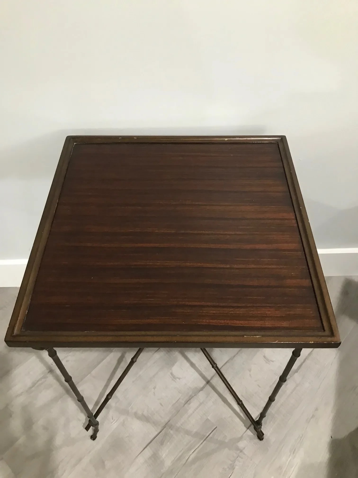 Square Topped Walnut Table With Bronze Base - 3