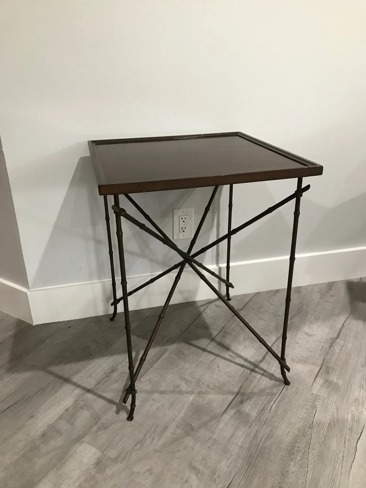 Square Topped Walnut Table With Bronze Base - 6