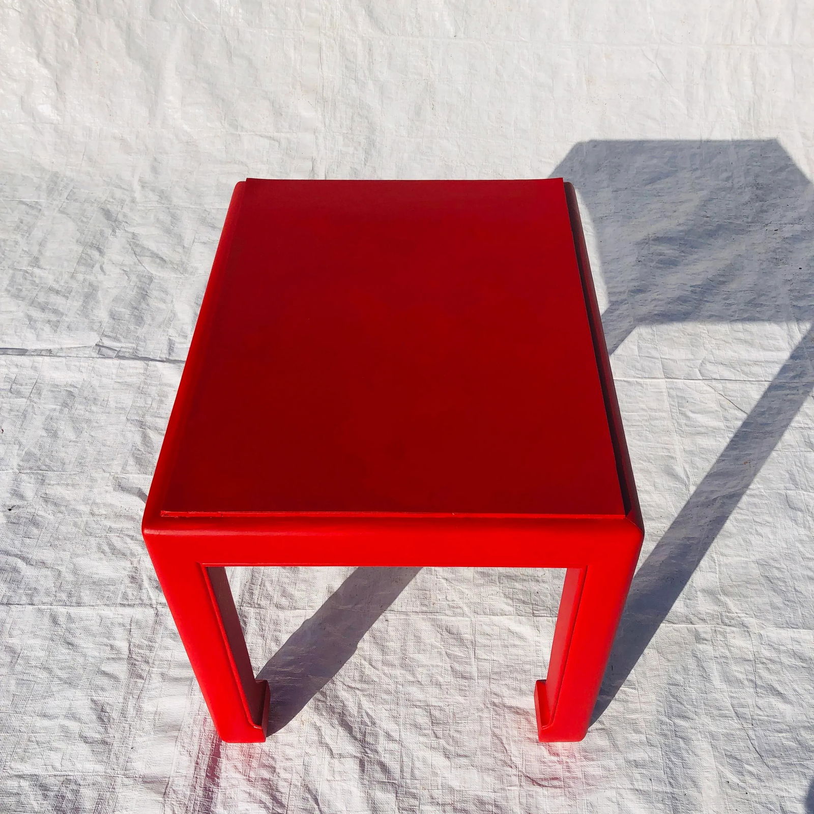 Vintage Chinese Ming Style Solid Mahogany New Painted in Red Side Table - 3