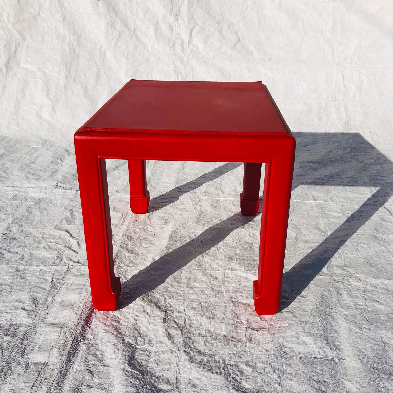 Vintage Chinese Ming Style Solid Mahogany New Painted in Red Side Table - 5
