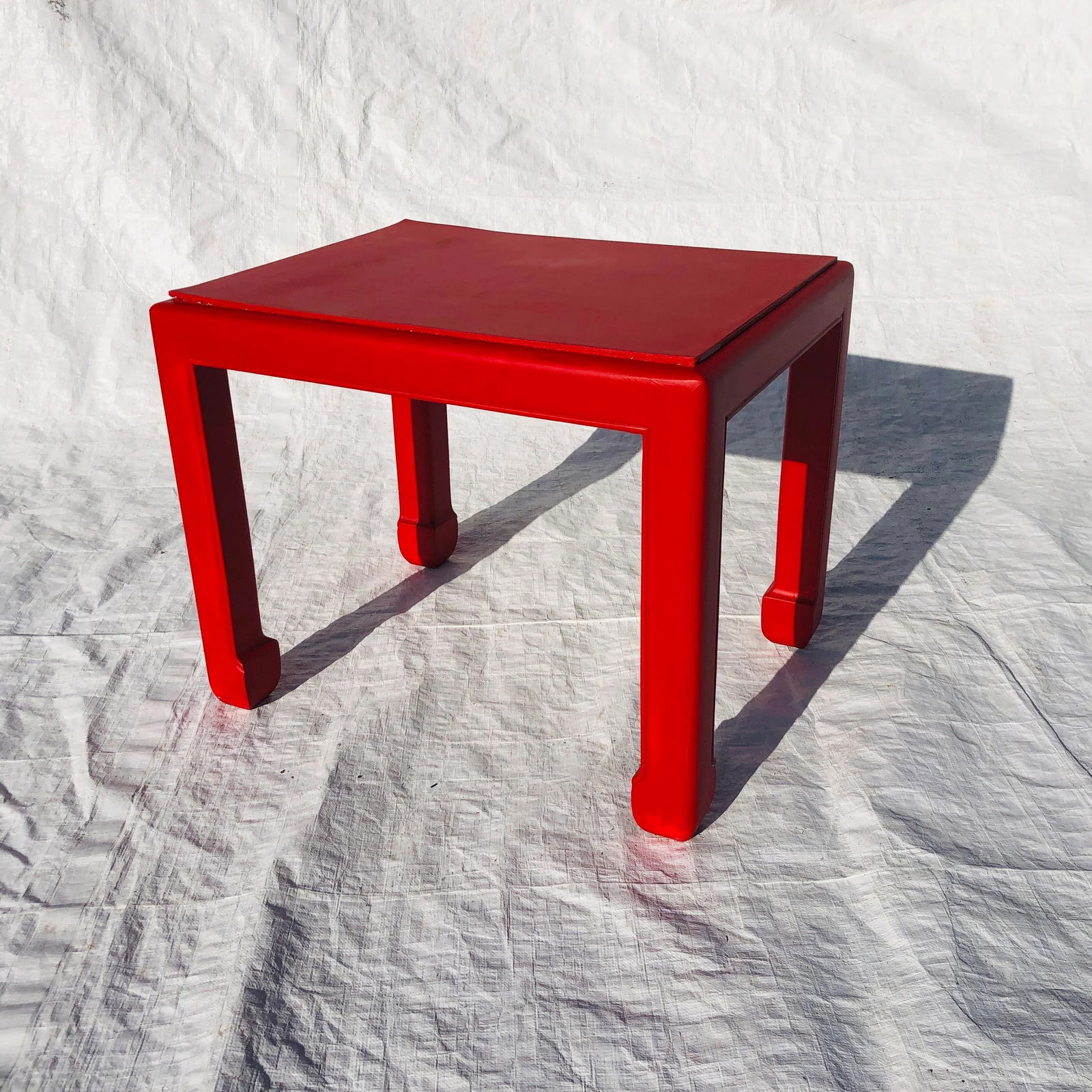 Vintage Chinese Ming Style Solid Mahogany New Painted in Red Side Table - 8