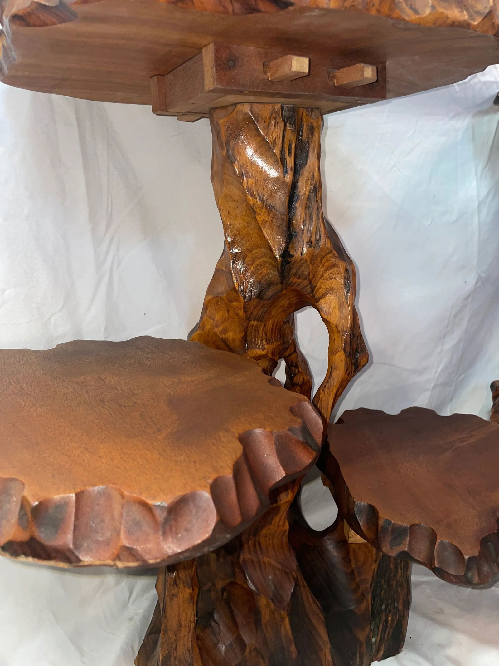 Solid Carved Wood Tiered Tables - a Pair - 2