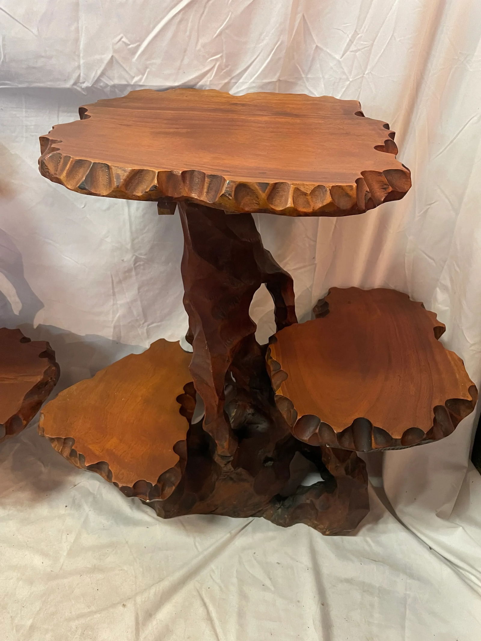 Solid Carved Wood Tiered Tables - a Pair - 4