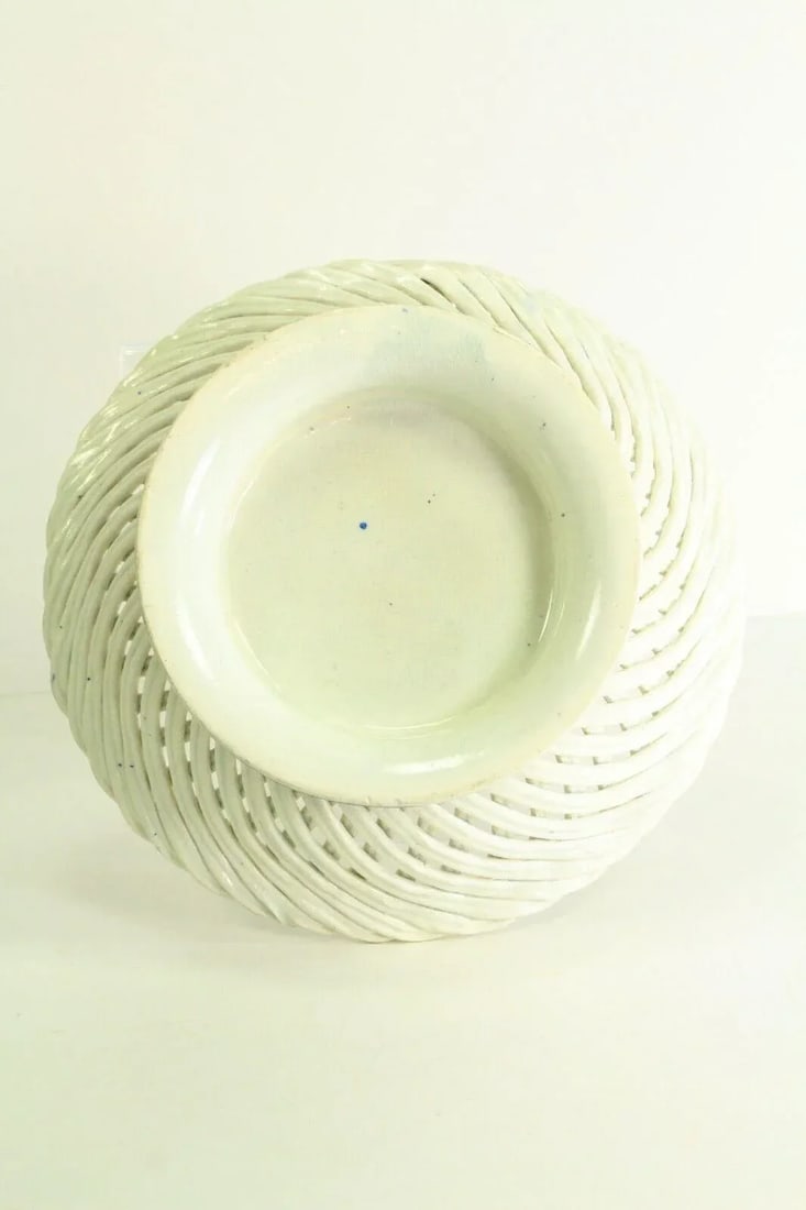 1840-50 Weaved Raised Porcelain Serving Bowl / Basket Stafforshire - 11