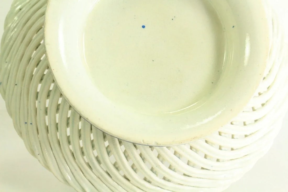 1840-50 Weaved Raised Porcelain Serving Bowl / Basket Stafforshire - 12