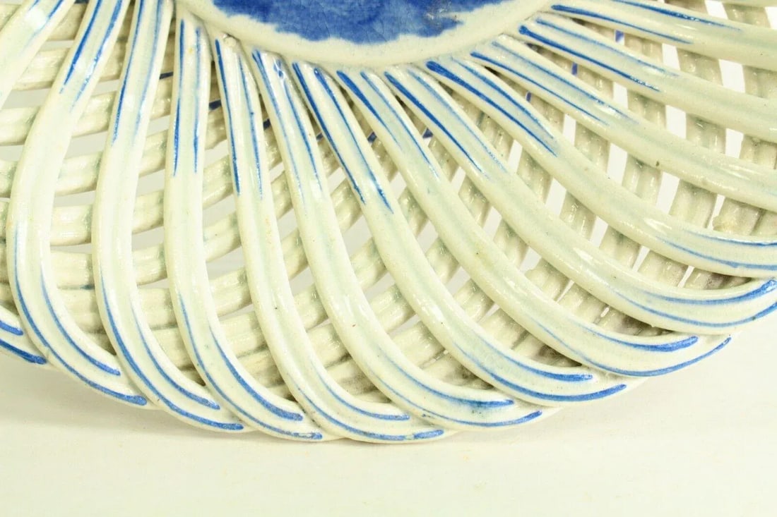 1840-50 Weaved Raised Porcelain Serving Bowl / Basket Stafforshire - 6