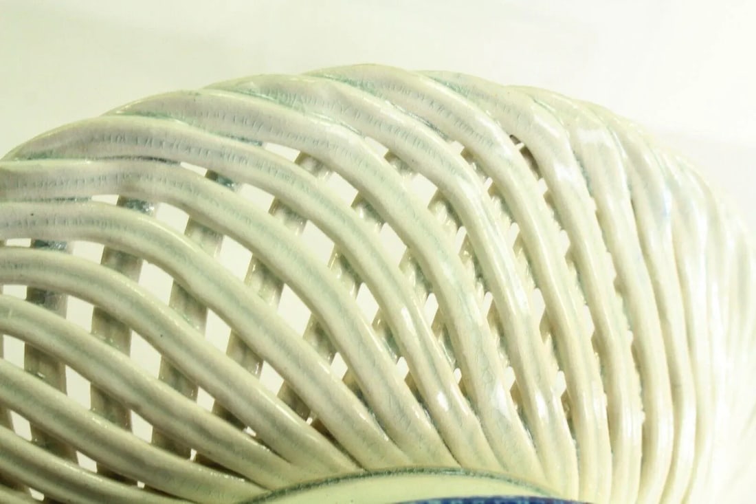 1840-50 Weaved Raised Porcelain Serving Bowl / Basket Stafforshire - 9