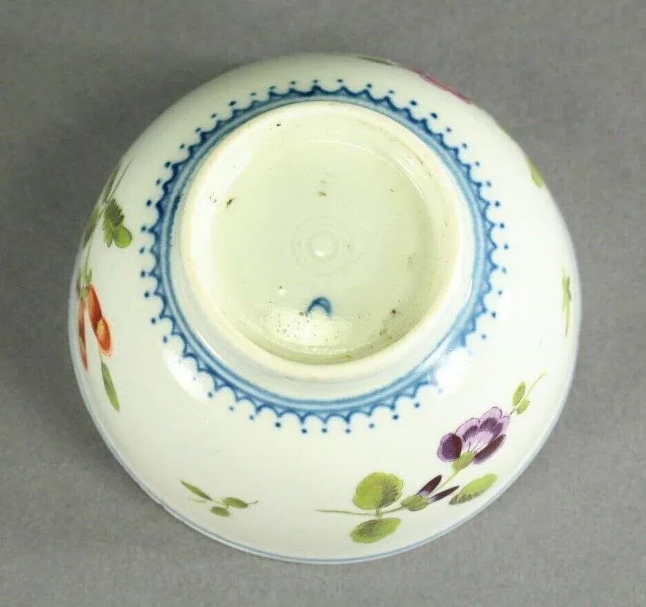1751-1783 Worcester Tea Cup Egg Shell Porcelain, Blue Crescent Mark, Hand Painted Flowers - 11