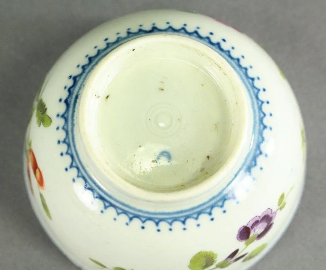 1751-1783 Worcester Tea Cup Egg Shell Porcelain, Blue Crescent Mark, Hand Painted Flowers - 12