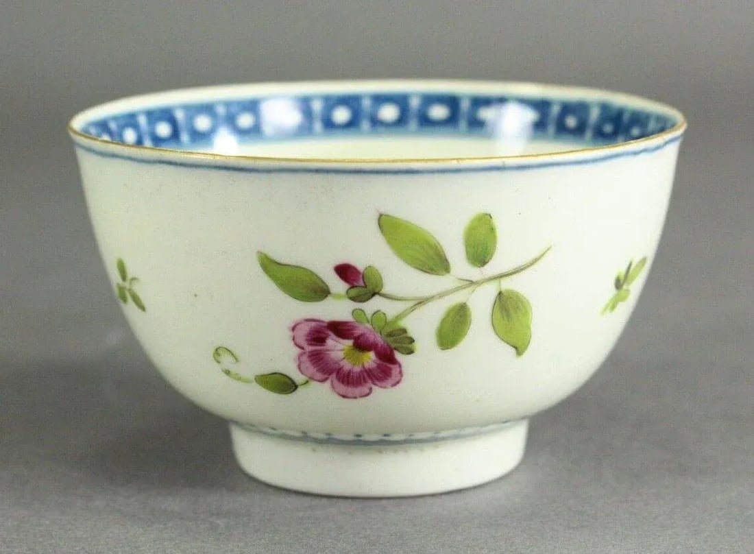 1751-1783 Worcester Tea Cup Egg Shell Porcelain, Blue Crescent Mark, Hand Painted Flowers - 13
