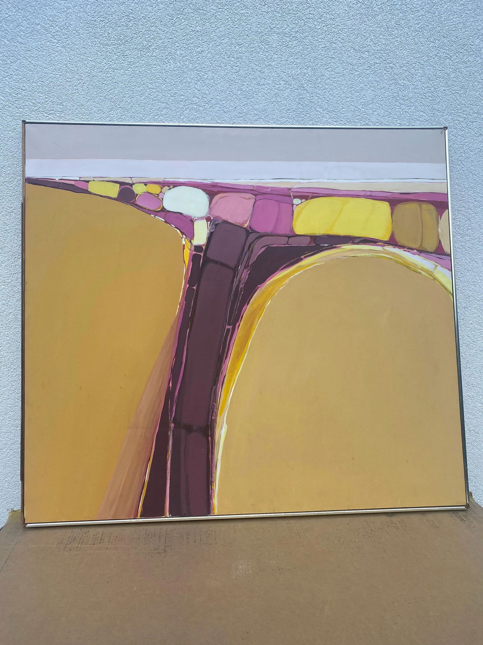 Vintage Mixed Media Modern Abstract on Canvas - 6