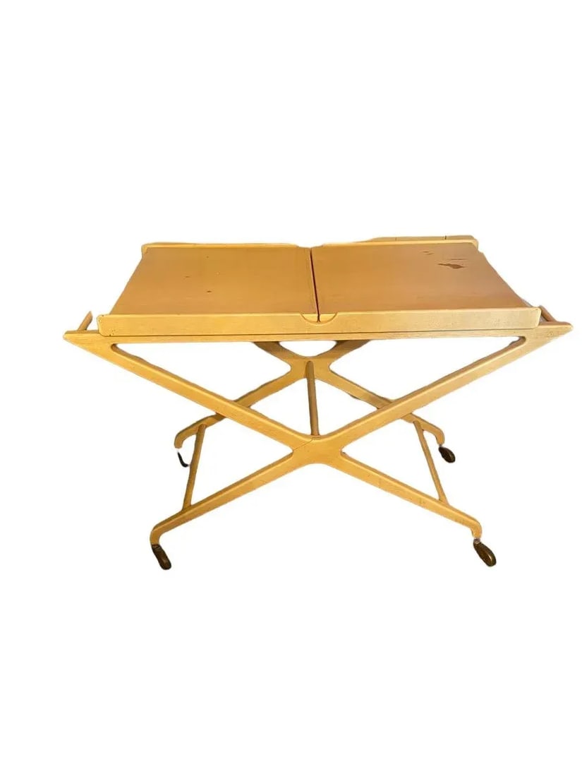 1950s Baker Furniture Expandable Oak and Cork Top Bar Cart by Italian Designer Cesare Lacca - 2