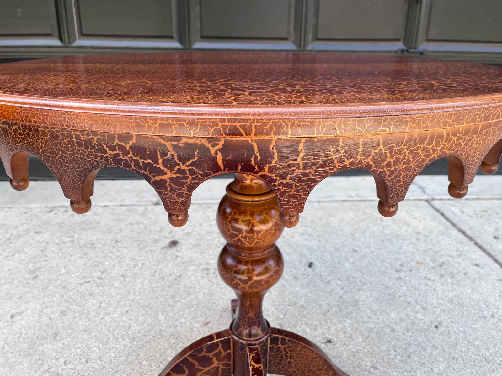 Vintage Giraffe Animal Print Wood Turned Leg Pedestal Table Lane Furniture - 3