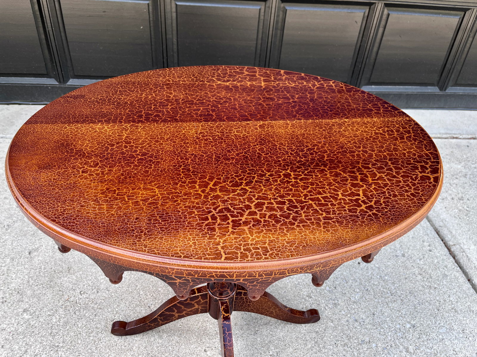 Vintage Giraffe Animal Print Wood Turned Leg Pedestal Table Lane Furniture - 6