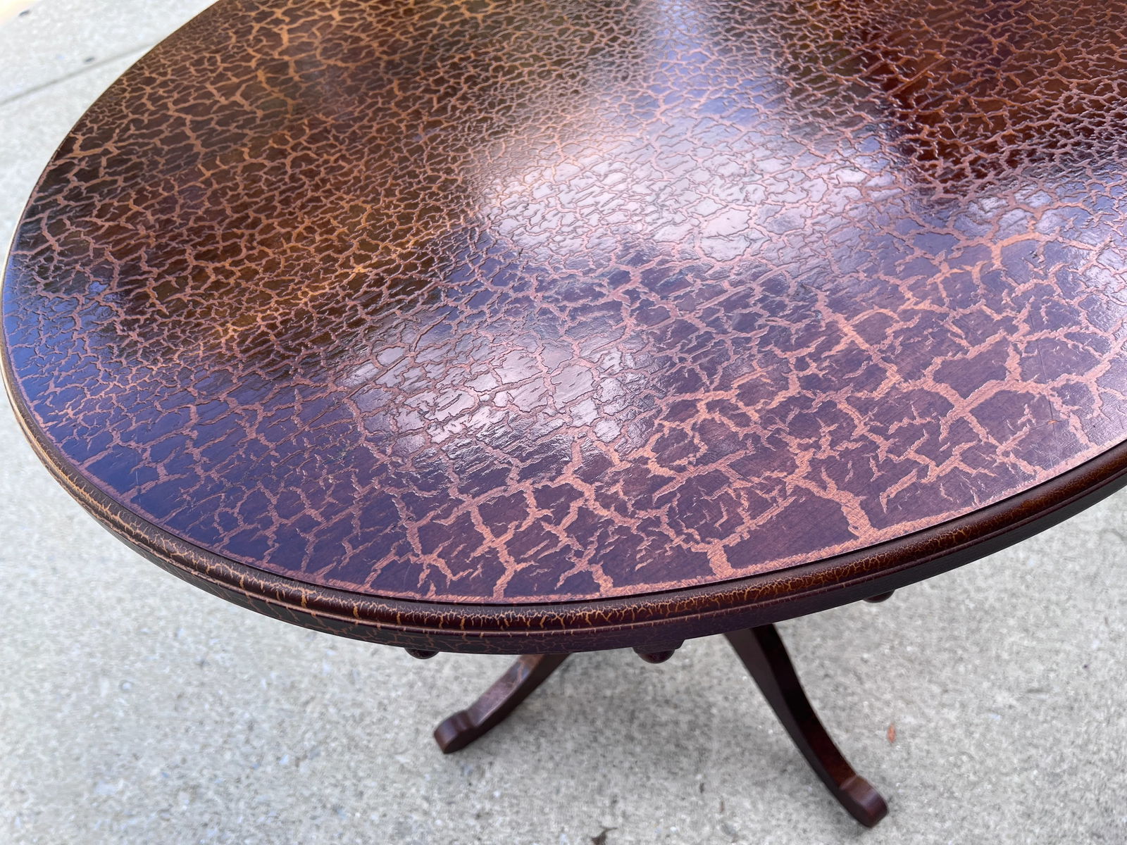 Vintage Giraffe Animal Print Wood Turned Leg Pedestal Table Lane Furniture - 8