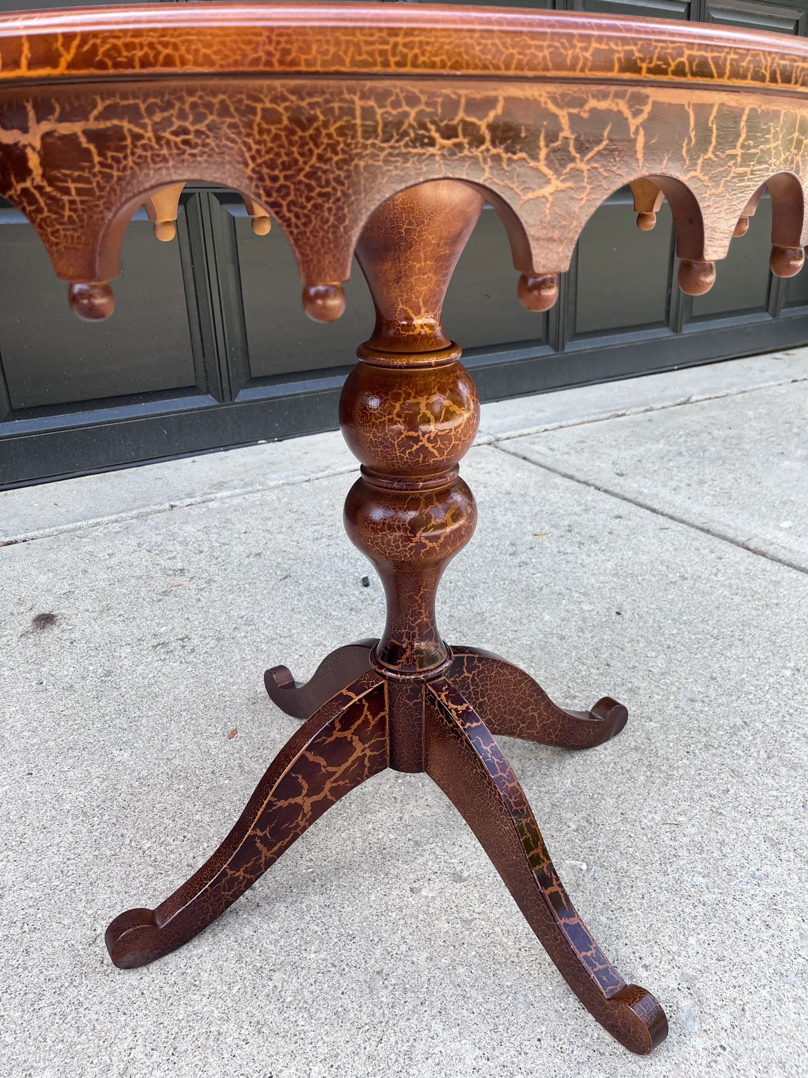 Vintage Giraffe Animal Print Wood Turned Leg Pedestal Table Lane Furniture - 9