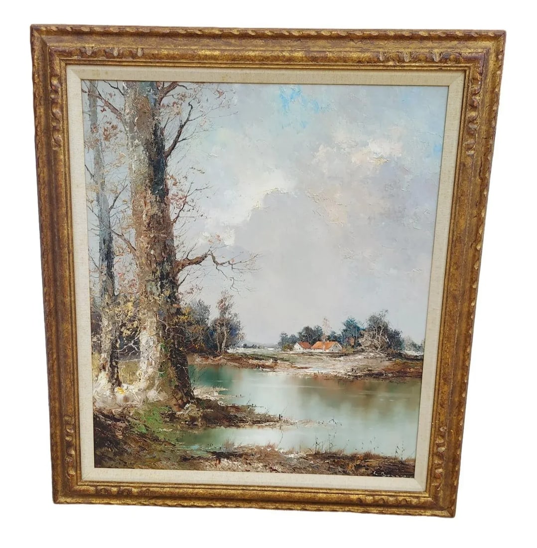 Mid 20th Century Impressionist Style Rustic Landscape Oil Painting by Willi Bauer, Framed - 13