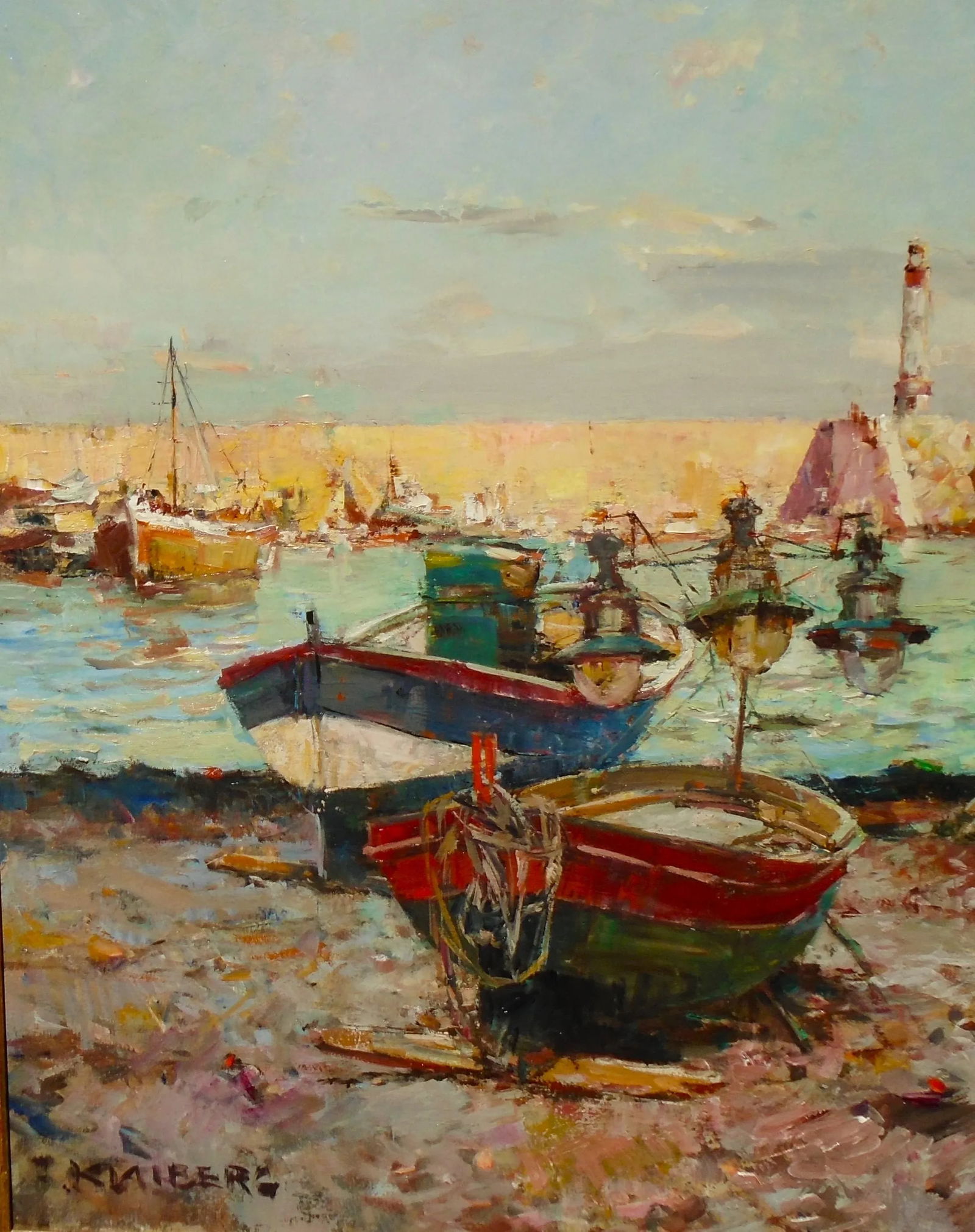 1970s "Waiting for Evening Fishing - Italy", Original Oil on Canvas Painting - 3