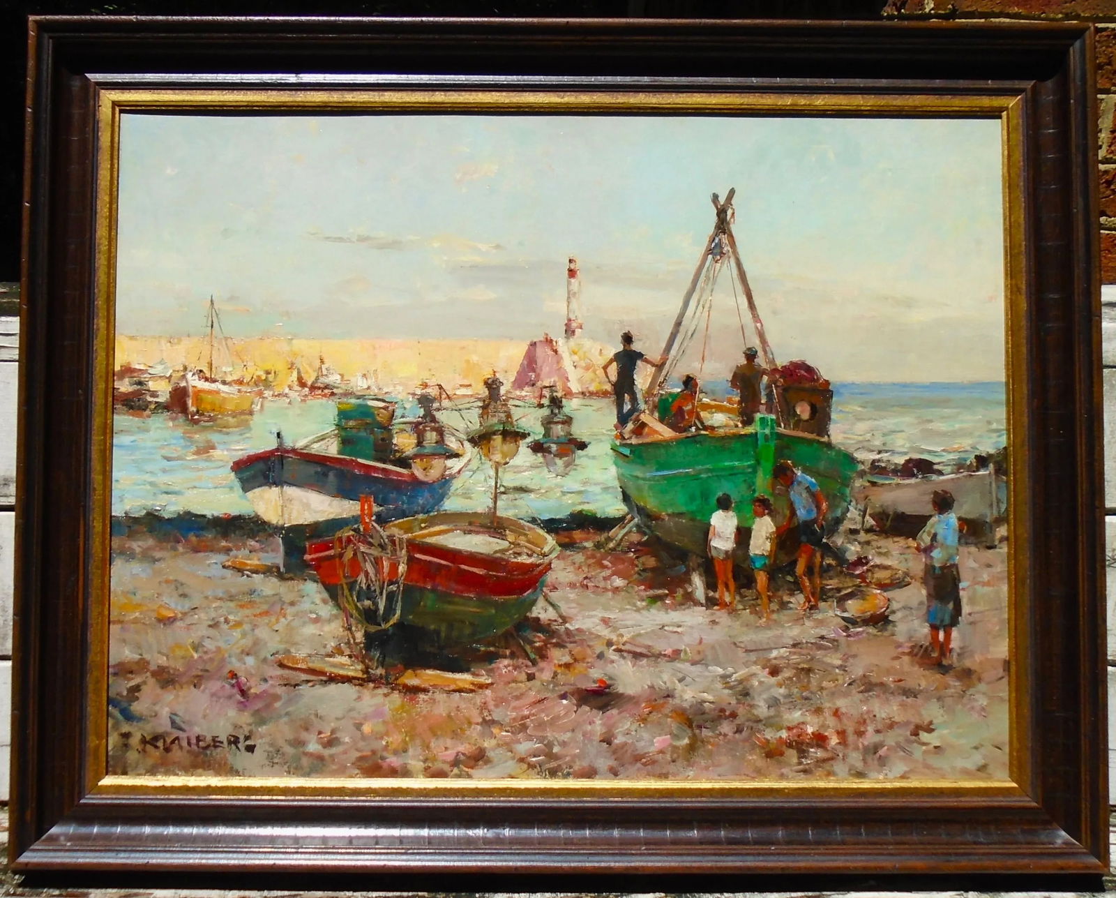 1970s "Waiting for Evening Fishing - Italy", Original Oil on Canvas Painting - 6