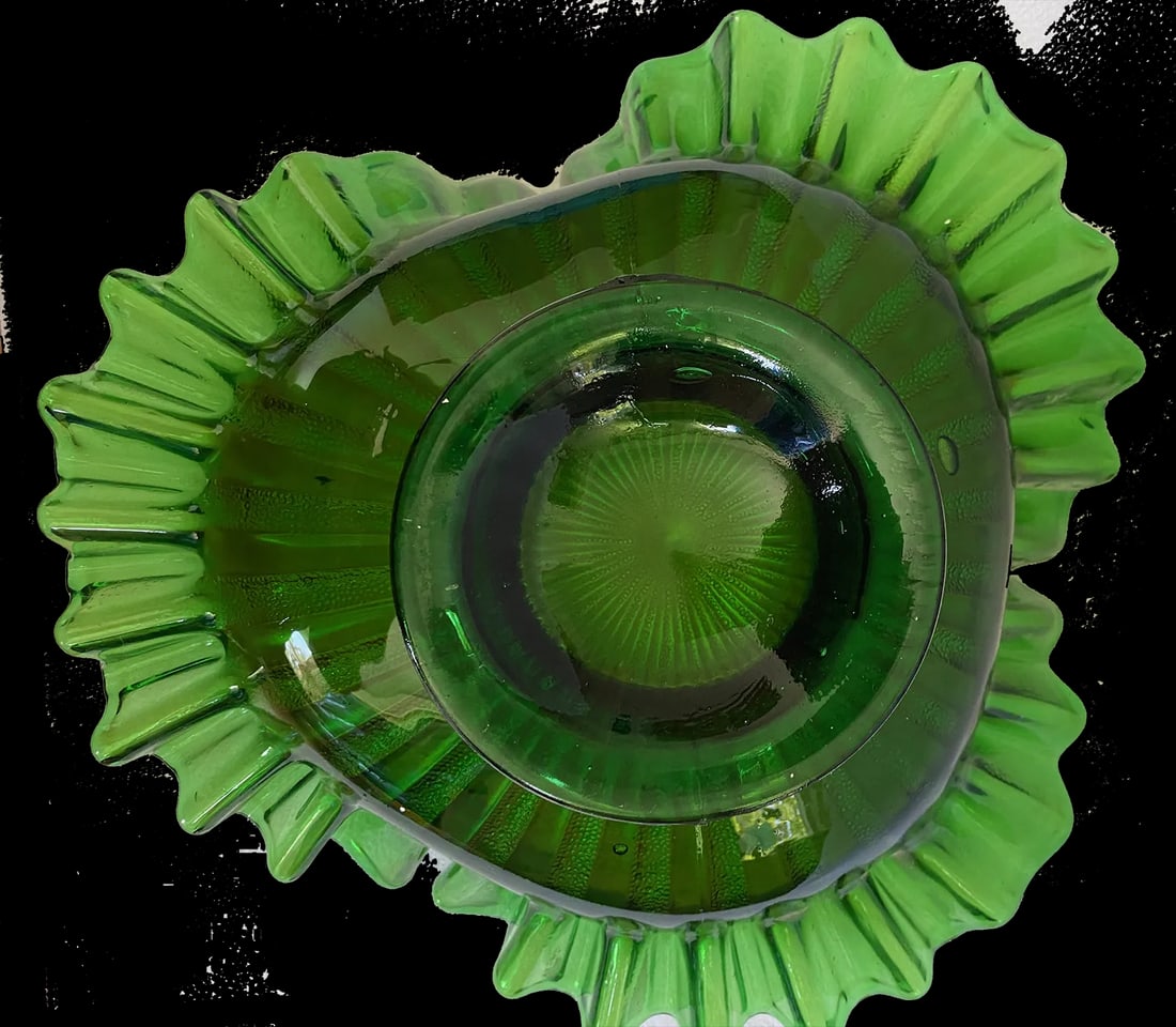 Mid 20th Century Fenton Carnival Glass Candy Dish - Emerald Arches Ruffled Edge - 4