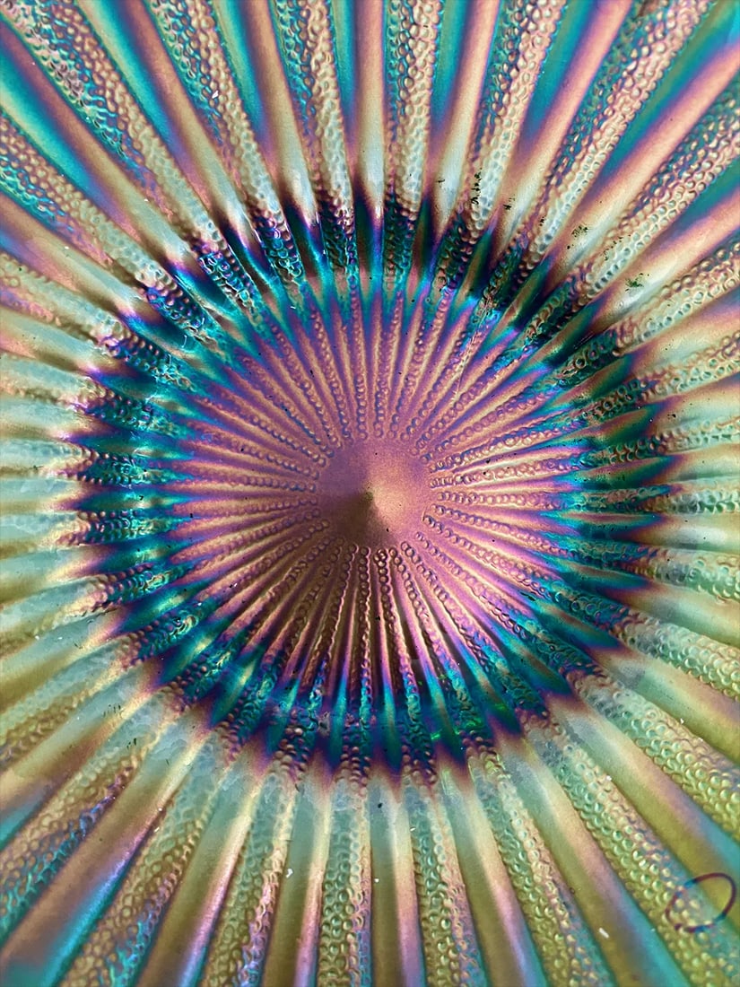 Mid 20th Century Fenton Carnival Glass Candy Dish - Emerald Arches Ruffled Edge - 5