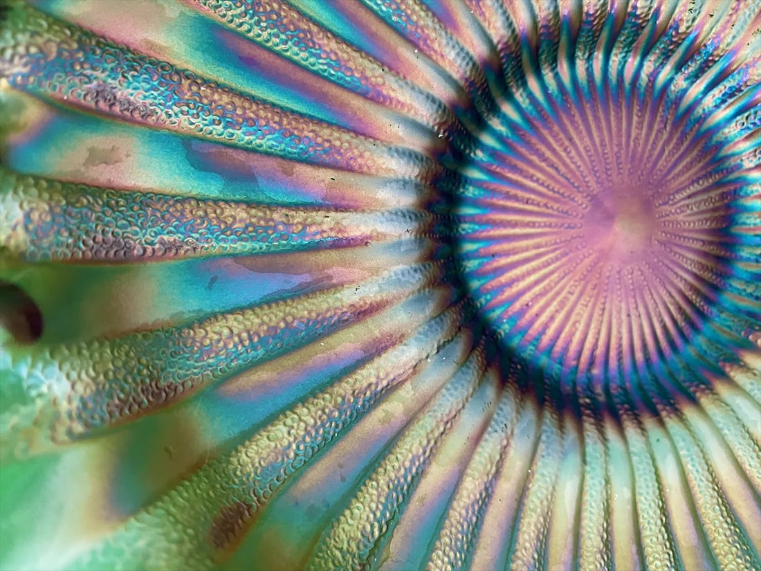 Mid 20th Century Fenton Carnival Glass Candy Dish - Emerald Arches Ruffled Edge - 6