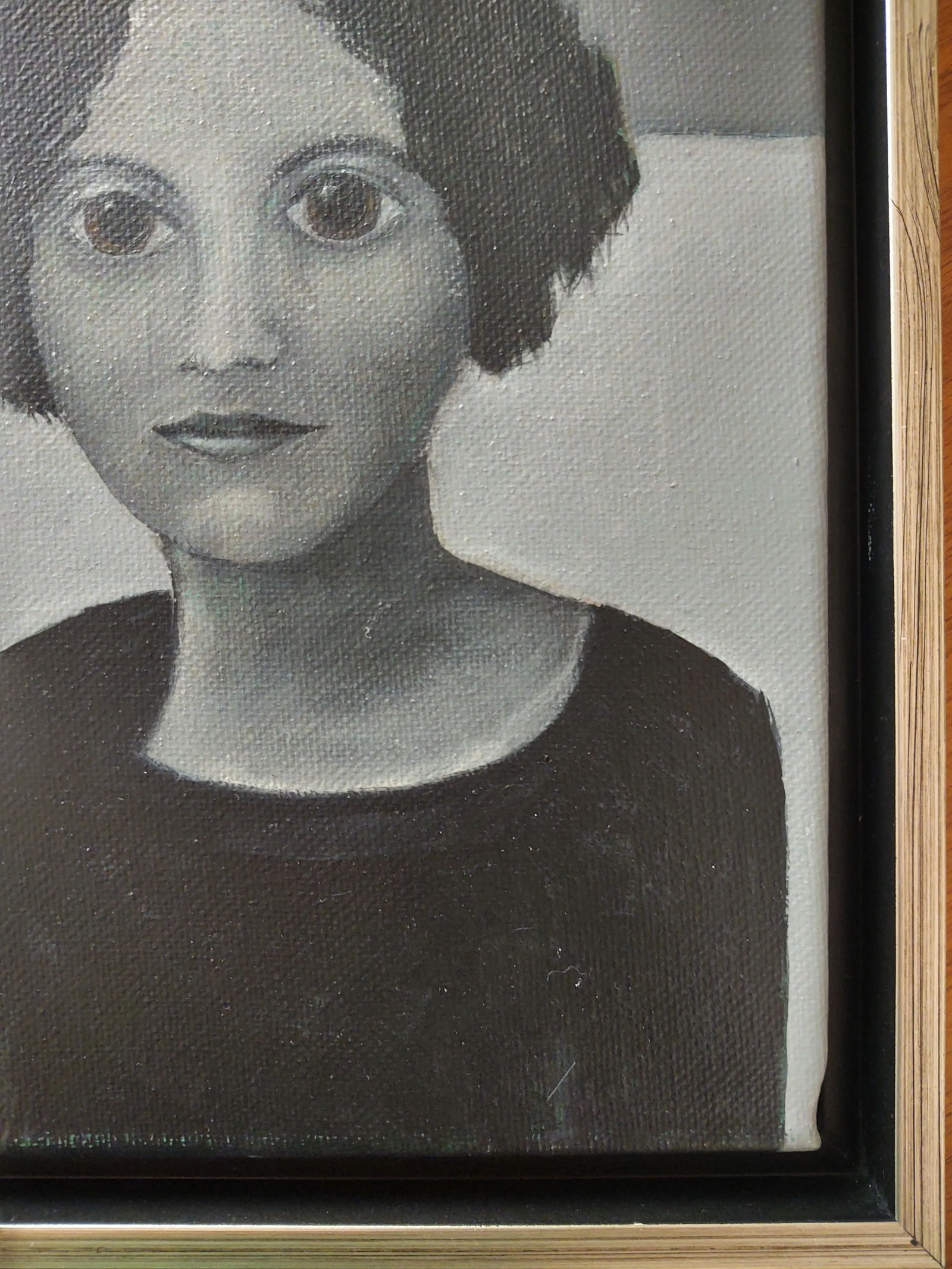 Brown-Eyed Girl Contemporary Original Portrait Oil Painting by Linda McDonough, Framed - 11