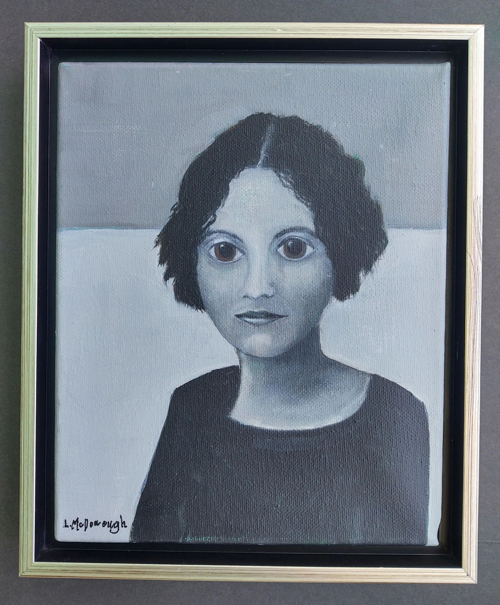 Brown-Eyed Girl Contemporary Original Portrait Oil Painting by Linda McDonough, Framed - 13