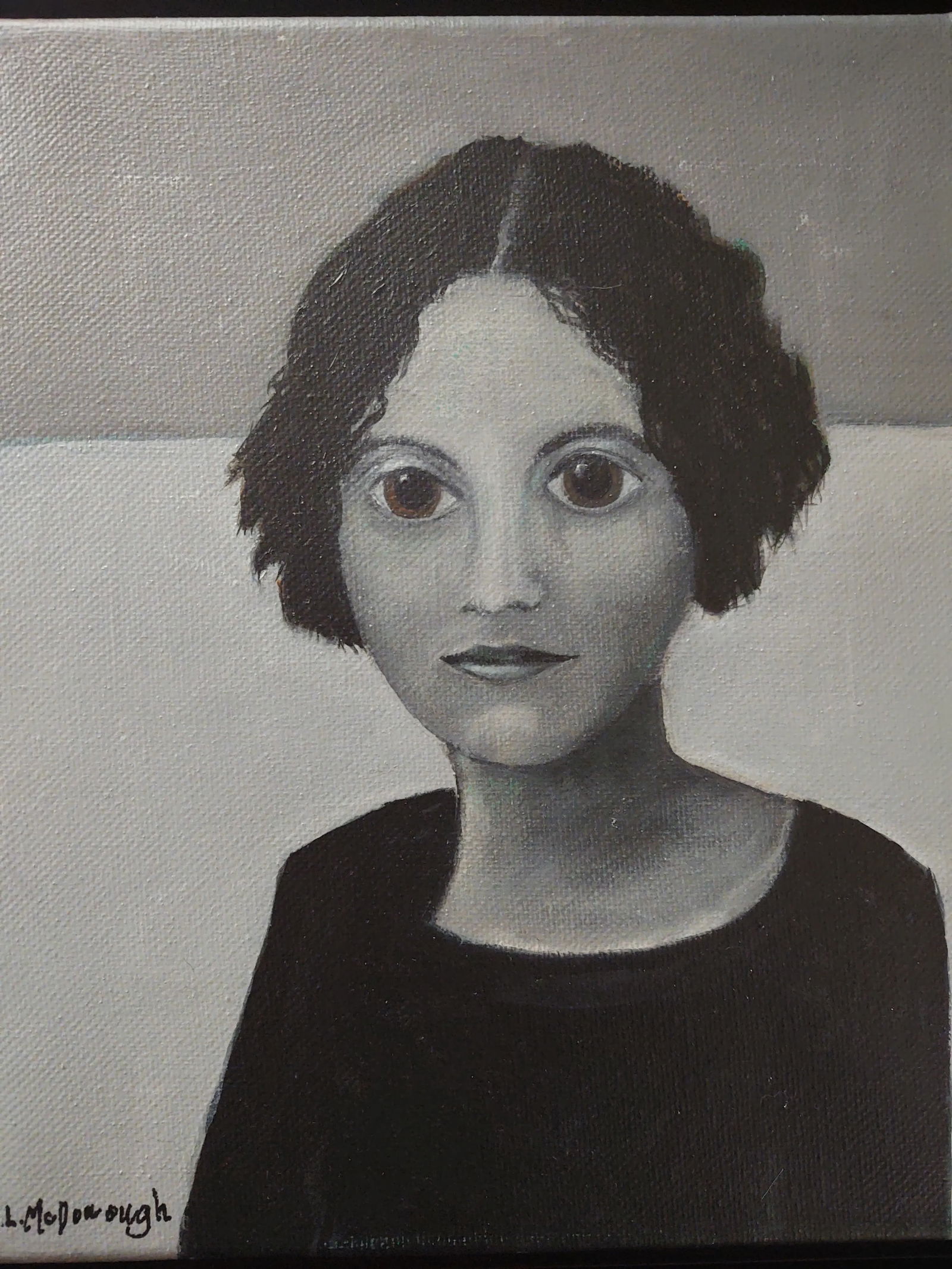 Brown-Eyed Girl Contemporary Original Portrait Oil Painting by Linda McDonough, Framed - 2